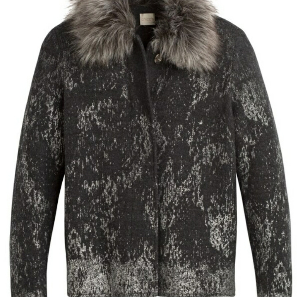 Chico's Women's Cardigan w/"Fur" Collar. Wool-3